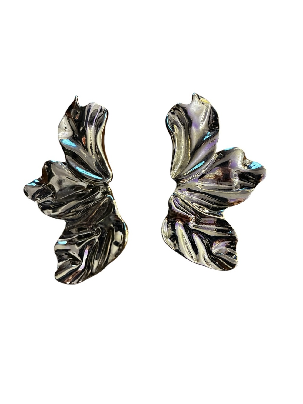 Silver Iridescent Leaf Curve Stud Earrings - Women Jewelry